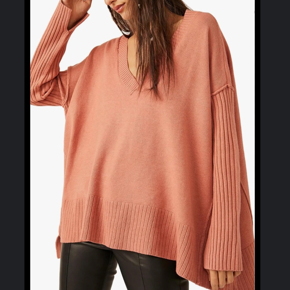 NWT: Free People Pink V-Neck Sweater - Picture 3 of 10